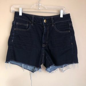 American Eagle Dark Wash Hi Rise Shortie Jean Short Raw Hem